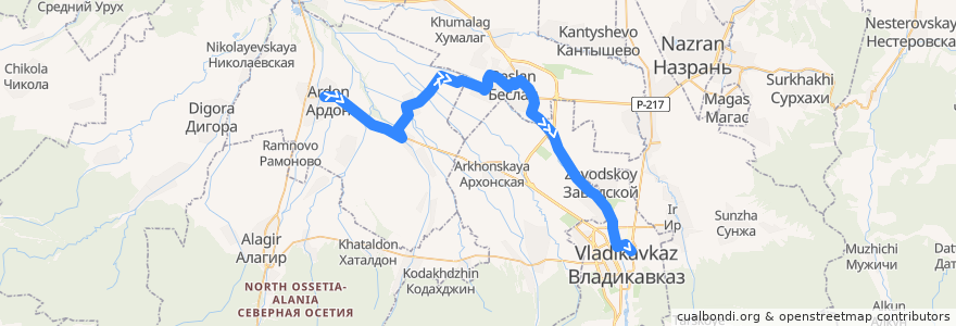 Mapa del recorrido №122 Б г.Ардон-г.Владикавказ (прямой) de la línea  en Северная Осетия — Алания.