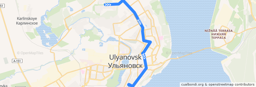 Mapa del recorrido Трамвай № 1: Огни Севера — Вокзал Ульяновск-1 de la línea  en городской округ Ульяновск.