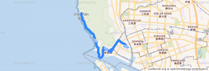 Mapa del recorrido 99路(往程) de la línea  en Kaohsiung.