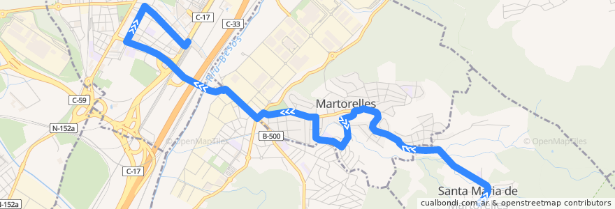 Mapa del recorrido bus 356 Martorelles - Mollet de la línea  en Vallés Oriental.