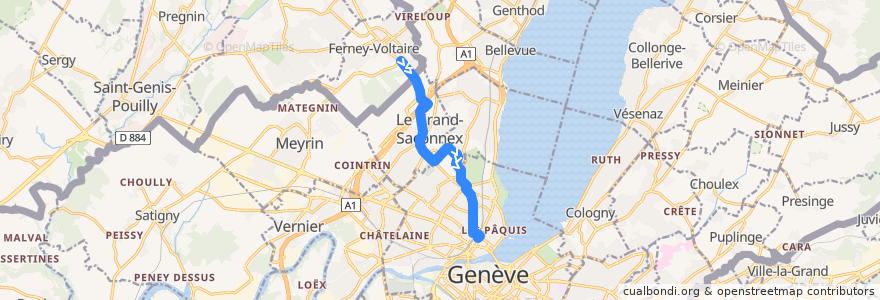 Mapa del recorrido Bus F: Gex-Aiglette -> Gare Cornavin de la línea  en Geneva.