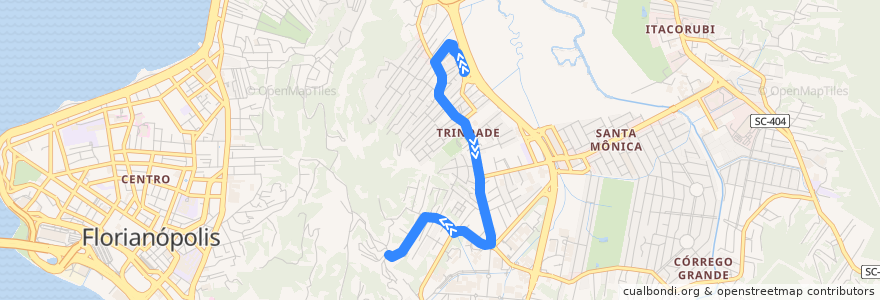 Mapa del recorrido Ônibus 179: Serrinha, TITRI=>Bairro, Volta de la línea  en Florianópolis.