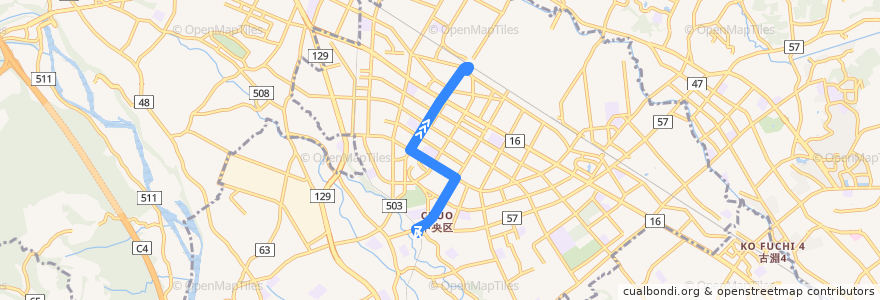 Mapa del recorrido 相模原14系統 de la línea  en 中央区.