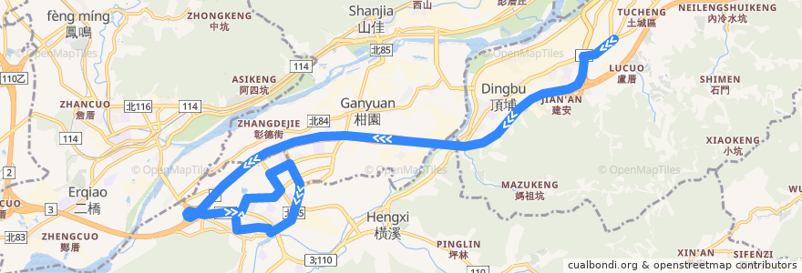 Mapa del recorrido 新北市 916 三峽-捷運永寧站 (返程) de la línea  en Новый Тайбэй.