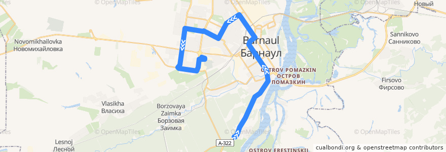 Mapa del recorrido Трамвай №7: Кордон — Депо №3 de la línea  en городской округ Барнаул.