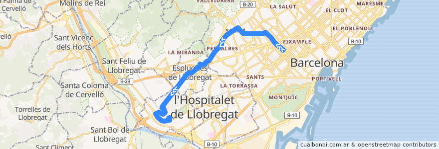 Mapa del recorrido 68 Hospital Clínic / Cornellà de la línea  en Barcelona.