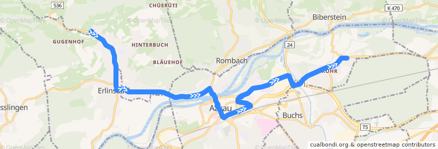 Mapa del recorrido Bus 2: Erlinsbach => Rohr AG de la línea  en Bezirk Aarau.