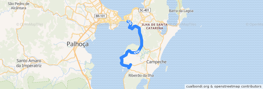 Mapa del recorrido Ônibus 467: Tapera via Saco dos Limões, TICEN => Tapera, Volta de la línea  en Florianópolis.