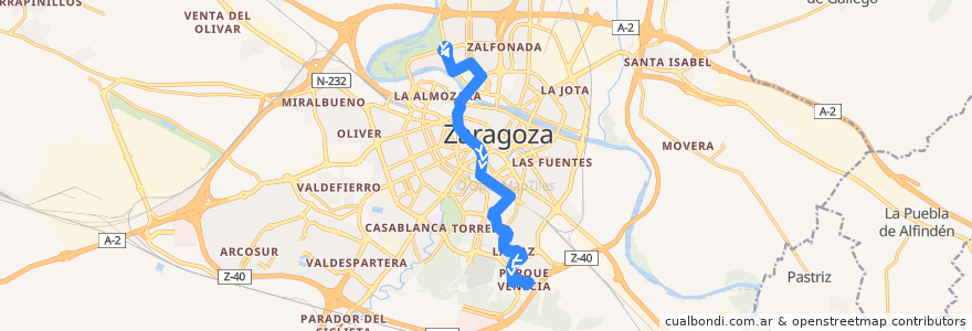 Mapa del recorrido Bus 23: Ciudad de la Justicia => Parque Venecia de la línea  en Zaragoza.