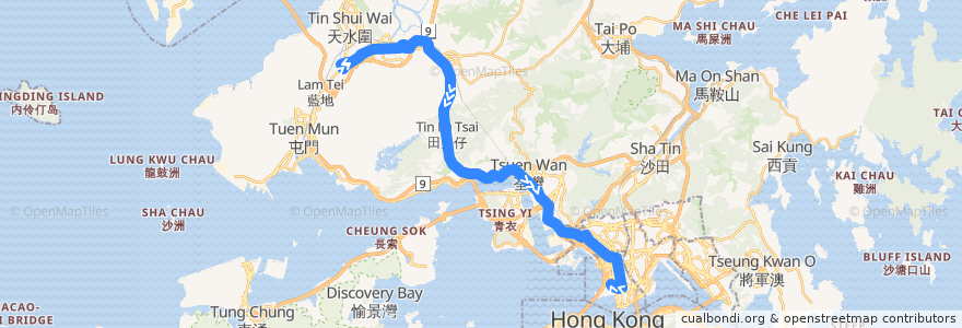 Mapa del recorrido 九巴268X線 KMB 268X (洪水橋（洪福邨） Hung Shui Kiu (Hung Fuk Estate) → 西九龍站 West Kowloon Station) de la línea  en 香港 Hong Kong.