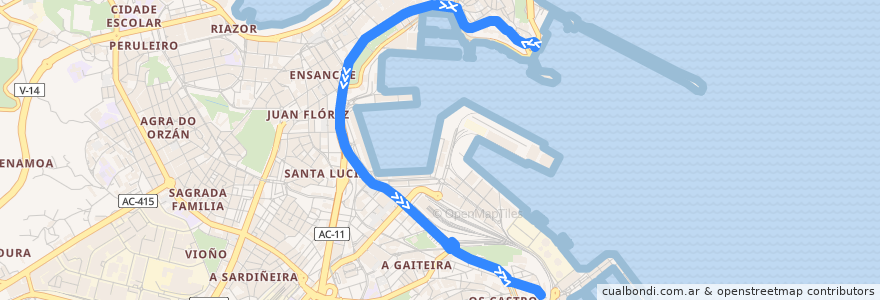 Mapa del recorrido Liña 1: Abente y Lago <> O Castrillón de la línea  en A Coruña.