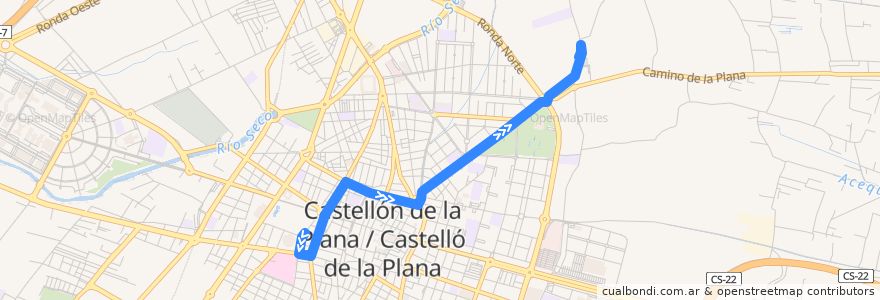 Mapa del recorrido L5 Passeig Rivalta-Basílica del lledó de la línea  en Castelló de la Plana.