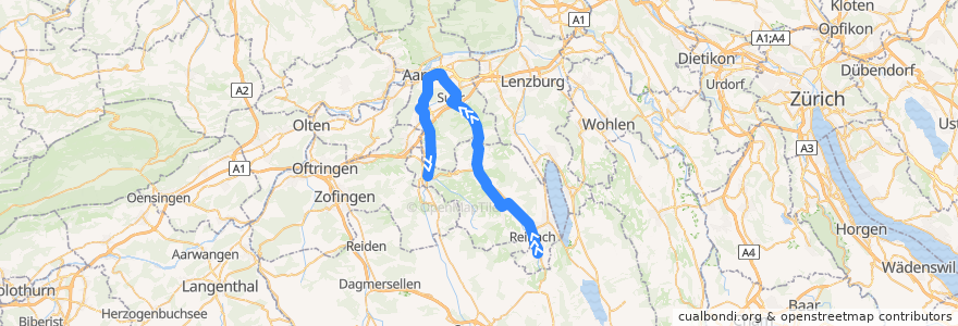 Mapa del recorrido S14: Menziken => Aarau => Schöftland de la línea  en Bezirk Aarau.