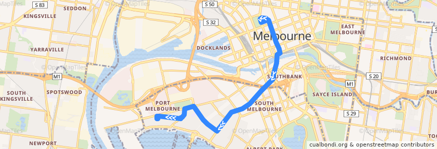 Mapa del recorrido Bus 234: City (Queen Victoria Market) => Bay Street => Garden City de la línea  en Melbourne.