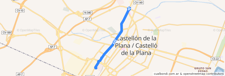 Mapa del recorrido L16 Hospital General - Estació Intermodal - Salera - Estepark de la línea  en Кастельон-де-ла-Плана.