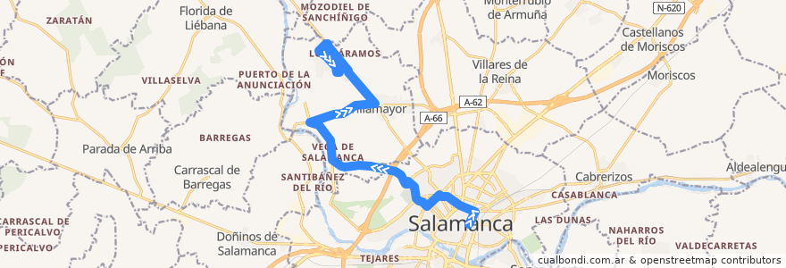 Mapa del recorrido Salamanca → Los Almendros de la línea  en Salamanca.