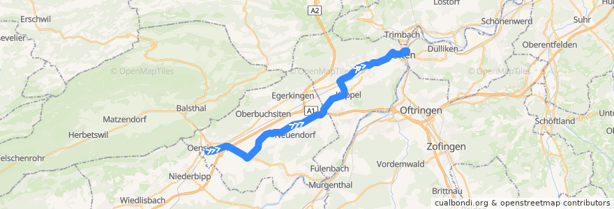 Mapa del recorrido Bus N55: Oensingen, Bahnhof Süd => Olten, Bahnhof de la línea  en Solothurn.