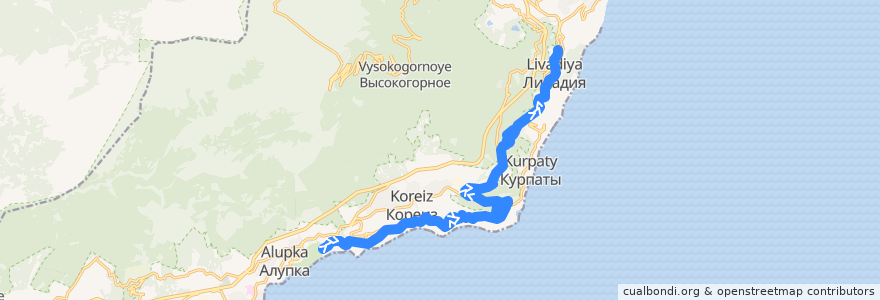 Mapa del recorrido Маршрут автобуса № 132: Алупка (Воронцовский дворец)-Ялта (вещевой рынок de la línea  en городской округ Ялта.