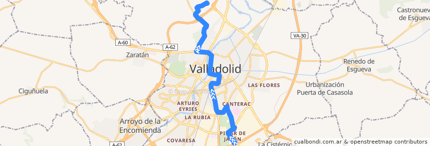 Mapa del recorrido Bus 4: Pinar del Jalón => Fuente Berrocal de la línea  en Valladolid.