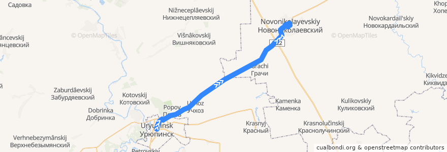 Mapa del recorrido Урюпинск – Новониколаевский de la línea  en Oblast de Volgograd.