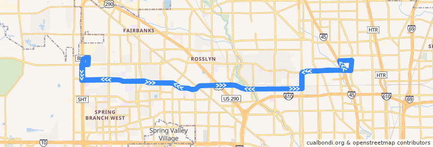 Mapa del recorrido Metro 36 Kempwood de la línea  en Houston.