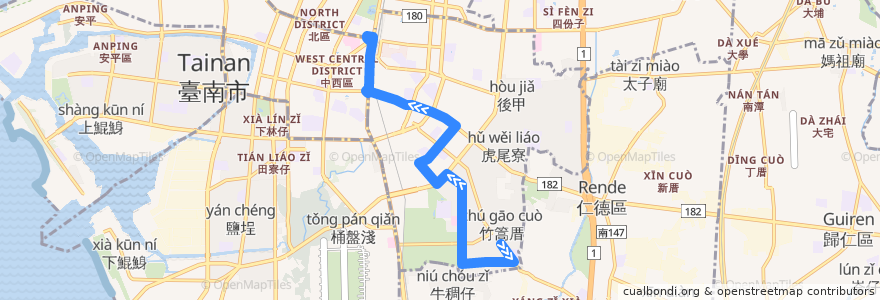 Mapa del recorrido 3路(往竹篙厝_往程) de la línea  en 臺南市.