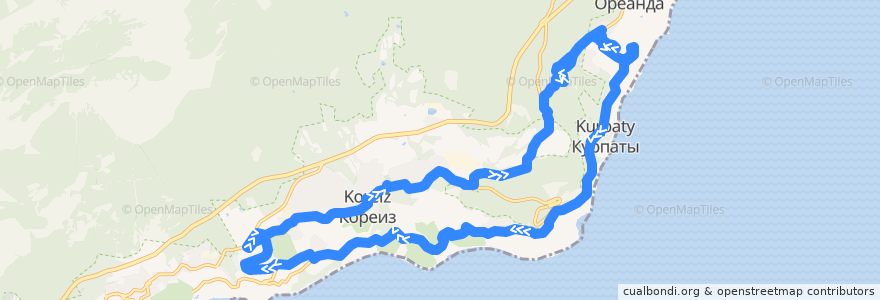 Mapa del recorrido Маршрут автобуса № 33: Буревестник-Стройгородок-Золотой пляж (кольцевой) de la línea  en городской округ Ялта.