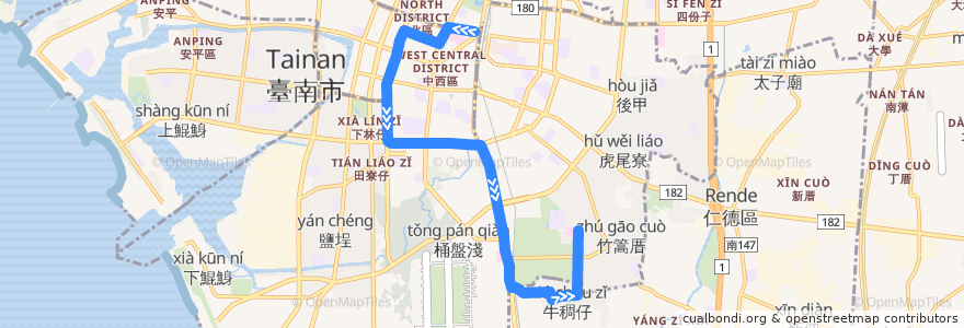 Mapa del recorrido 5路(往市立醫院_往程) de la línea  en 臺南市.