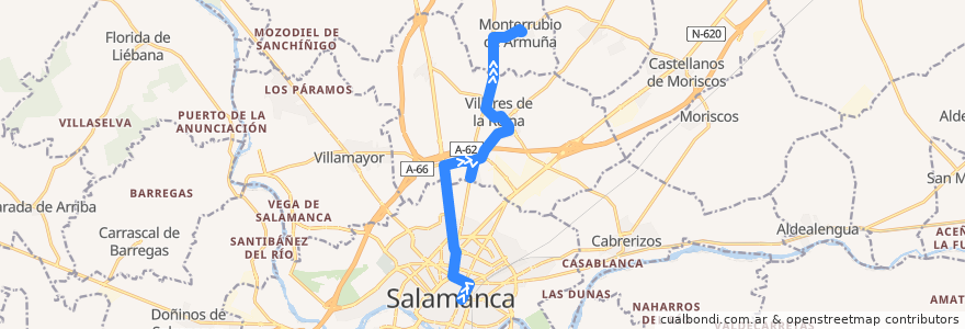 Mapa del recorrido Salamanca → Villares de la Reina de la línea  en Salamanca.