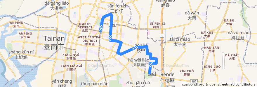 Mapa del recorrido 6路(往仁德轉運站_往程) de la línea  en 臺南市.