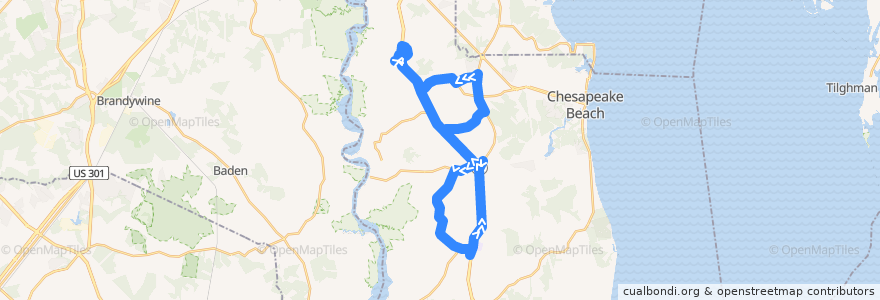 Mapa del recorrido Dunkirk Route de la línea  en Calvert County.
