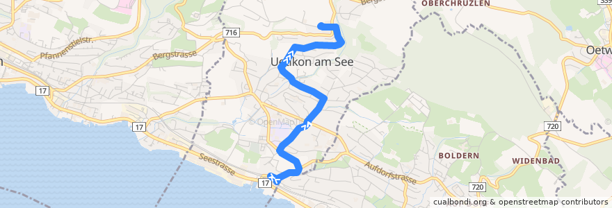 Mapa del recorrido Bus 931: Uetikon, Bahnhof => Uetikon, Bergheim de la línea  en Uetikon am See.