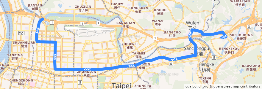 Mapa del recorrido 臺北市 203 汐止社后-天母 (往程) de la línea  en Taipéi.