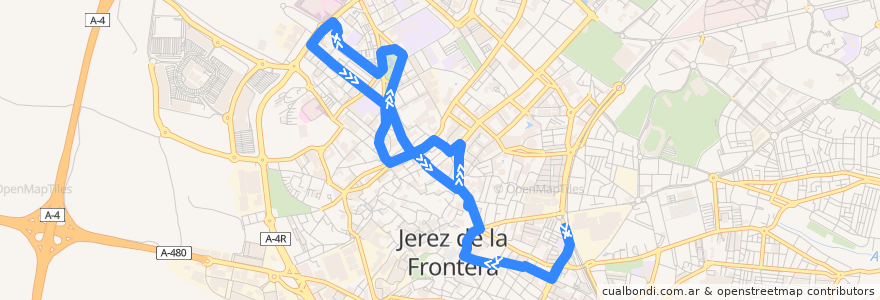 Mapa del recorrido Línea Bus 3 Las Torres de la línea  en Jerez de la Frontera.