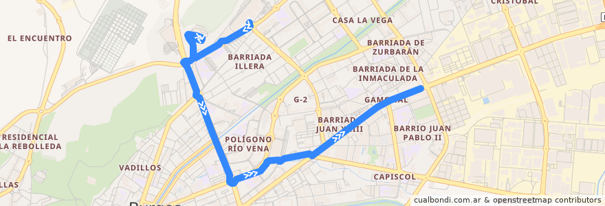 Mapa del recorrido L13: Hospital Universitario - Gamonal de la línea  en Burgos.