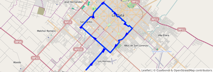 Mapa del recorrido 40 de la línea 506 en Partido de La Plata.