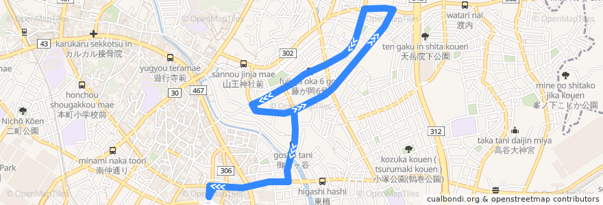 Mapa del recorrido 藤沢101系統 de la línea  en 藤沢市.