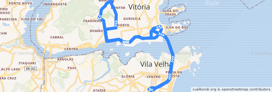 Mapa del recorrido 532 Terminal Vila Velha/Praça Eucalipto de la línea  en Região Metropolitana da Grande Vitória.