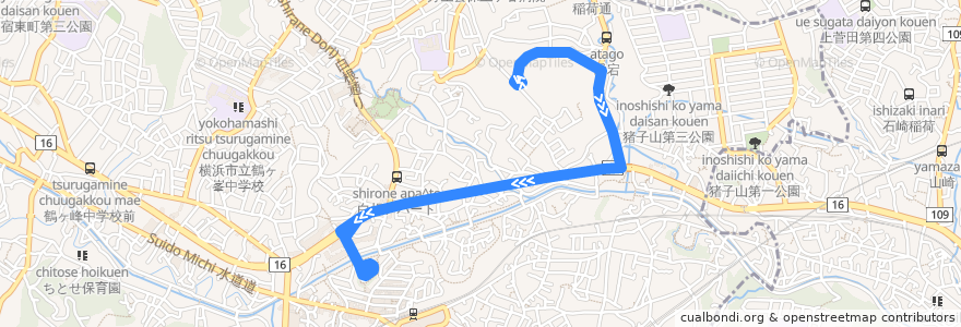 Mapa del recorrido 横浜市バス 211系統 鶴ヶ峰-福寿荘 de la línea  en 旭区.