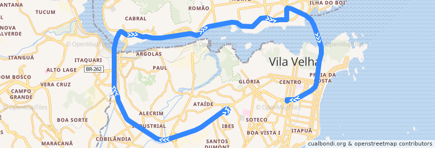 Mapa del recorrido 514 Terminal Ibes / Terminal Vila Velha via Terceira Ponte/Beira Mar de la línea  en Região Metropolitana da Grande Vitória.