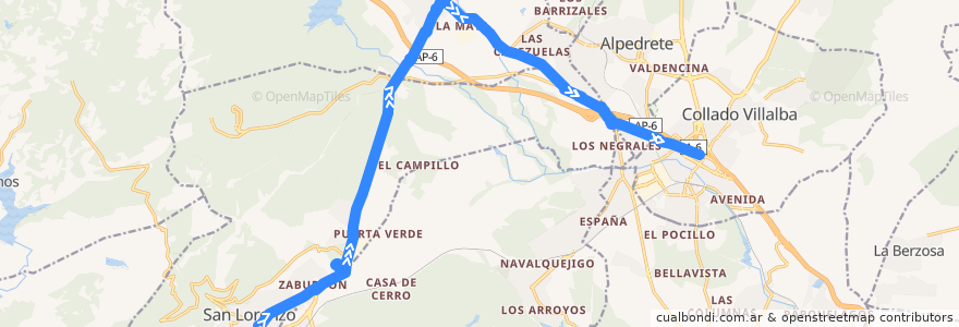 Mapa del recorrido Bus 660: San Lorenzo de El Escorial → Guadarrama → Villalba de la línea  en بخش خودمختار مادرید.