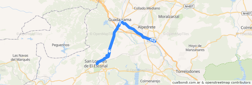 Mapa del recorrido Bus 660: Villalba → Guadarrama → San Lorenzo de El Escorial de la línea  en Comunidad de Madrid.