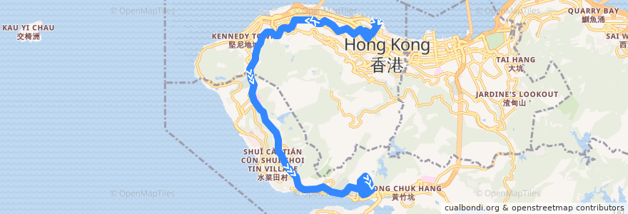 Mapa del recorrido Bus 7 (Central Ferry Piers → Shek Pai Wan) de la línea  en 香港島 Hong Kong Island.