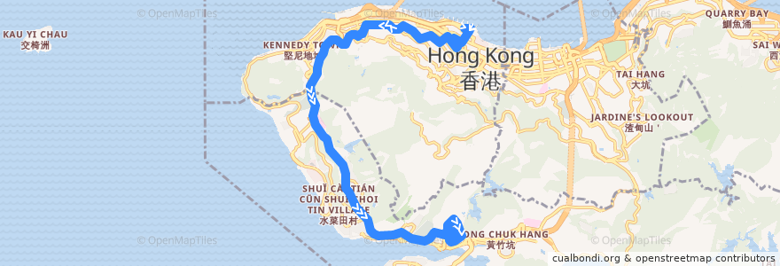Mapa del recorrido Bus 7 (Central Ferry Piers → Shek Pai Wan) de la línea  en Hong Kong.