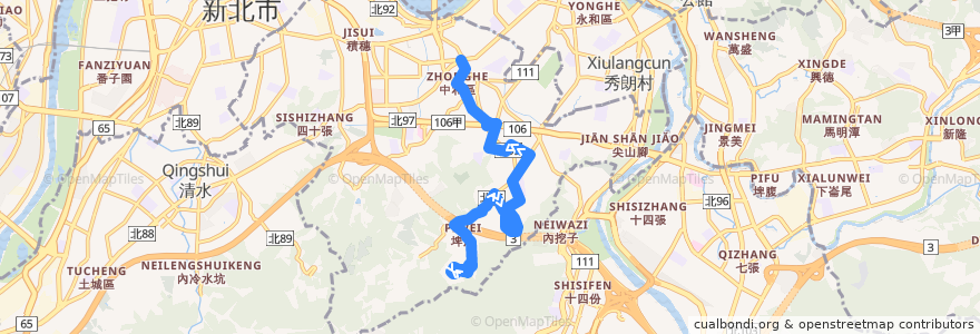 Mapa del recorrido 新北市新巴士F512 自強國中-烘爐地 de la línea  en Zhonghe.