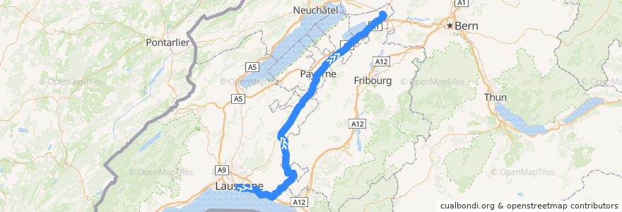 Mapa del recorrido S9: Lausanne => Kerzers de la línea  en 스위스.