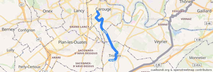 Mapa del recorrido Bus 45: Troinex-Ville → Carouge-Tours de la línea  en Genève.