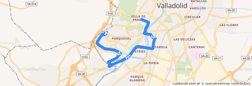 Mapa del recorrido Bus 10: Parquesol => Villa de Prado de la línea  en Valladolid.