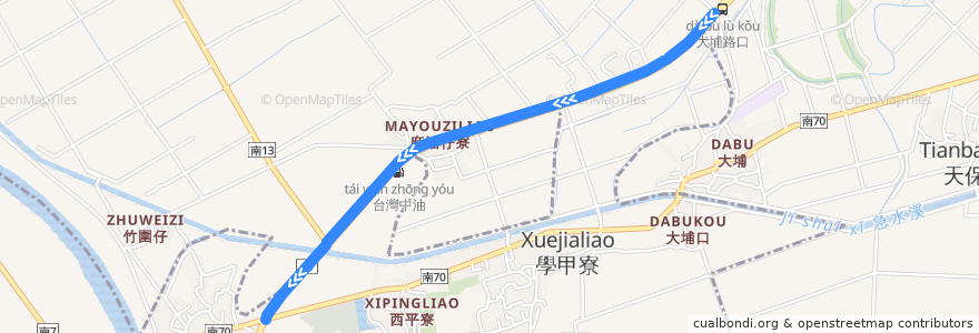 Mapa del recorrido 棕幹線(往程繞駛麻油寮) de la línea  en Xuejia.