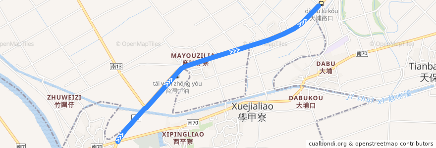 Mapa del recorrido 棕幹線(返程繞駛麻油寮) de la línea  en Xuejia.